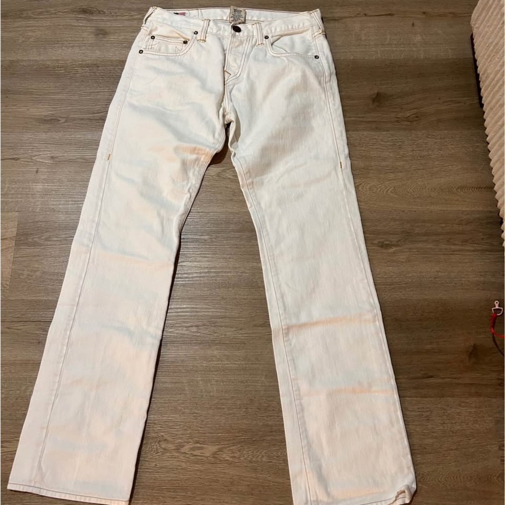 True Religion Men's Cream Straight Jeans